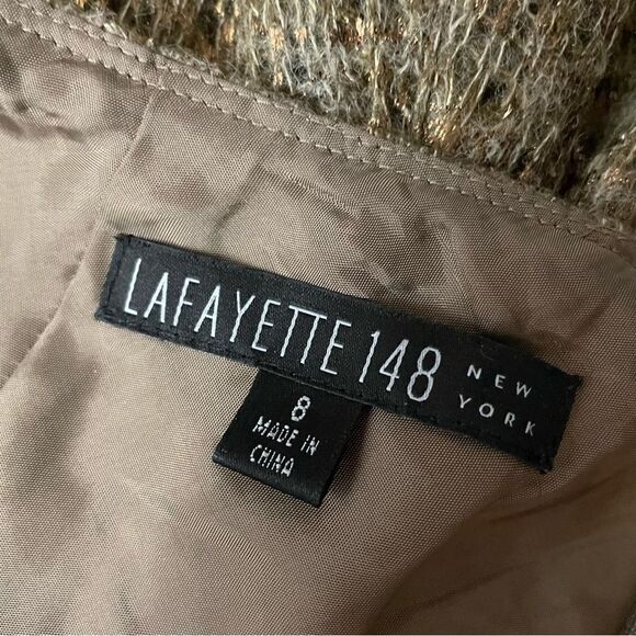 Lafayette 148 New York Metallic Brown Gold Tweed Flare Skirt Size 8 - Picture 11 of 12